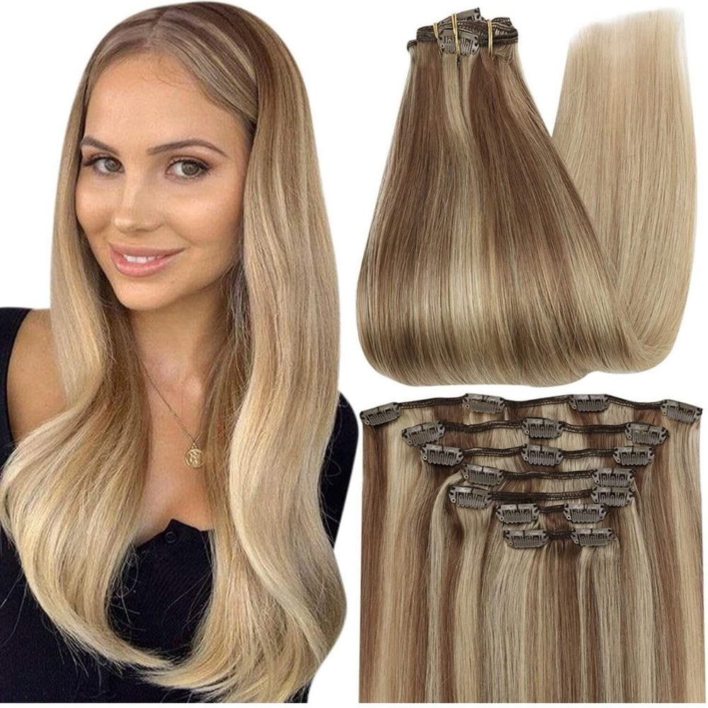 Balayage Blonde 12 Inch Clip in Hair Extensions Real human Hair Clip ins